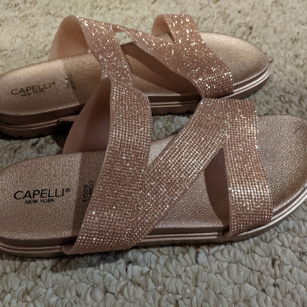 Pink Sparkly 90s Rose Gold Sandals - Picture 2 of 3